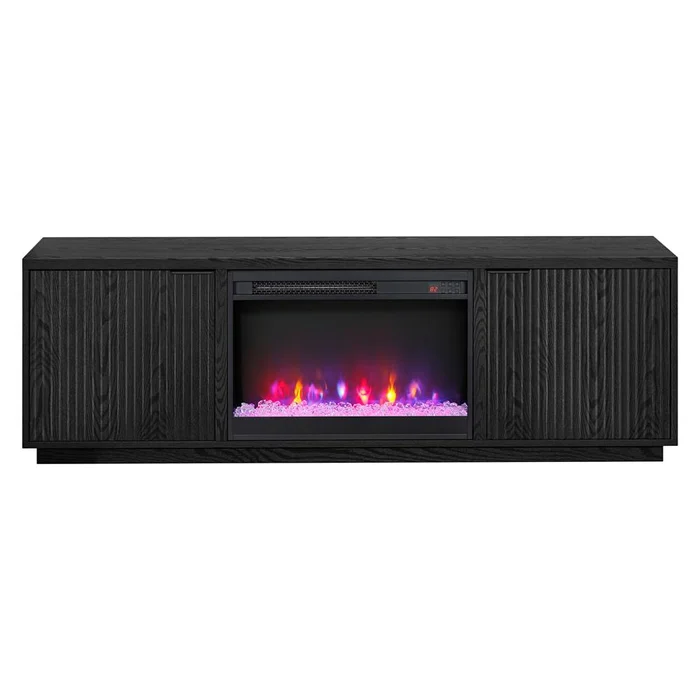 Hudson & Canal – Mansfield Rectangular TV Stand with 26in Crystal Fireplace for TVs up to 78in in Black Grain – TV2312