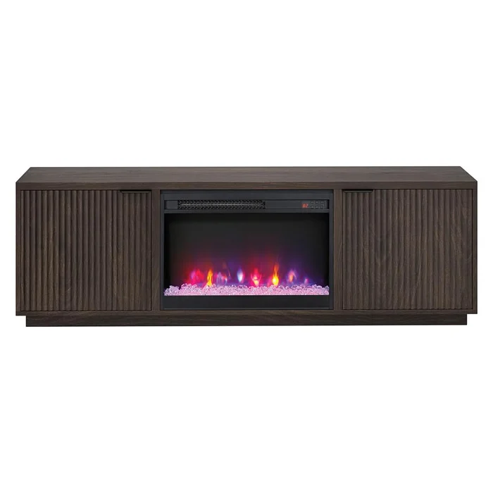 Hudson & Canal – Mansfield Rectangular TV Stand with 26in Crystal Fireplace for TVs up to 78in in Alder Brown – TV2314