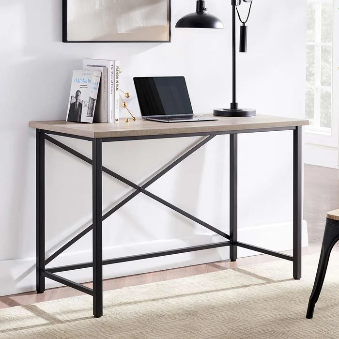 Hudson & Canal – Martina Rectangular 47.5in Wide Desk in Black/Gray Oak – OF0839