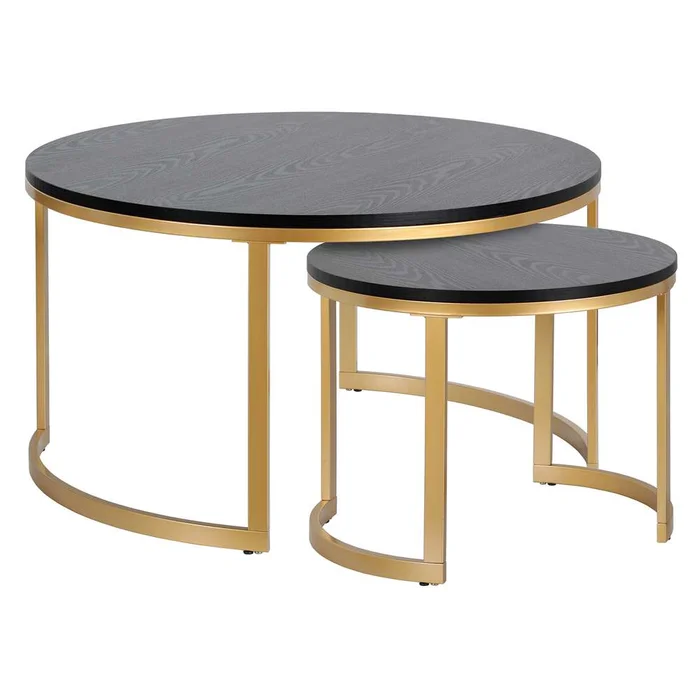 Hudson & Canal – Mitera Round Nested Coffee Table with MDF Top in Brass/Black Grain – CT1900