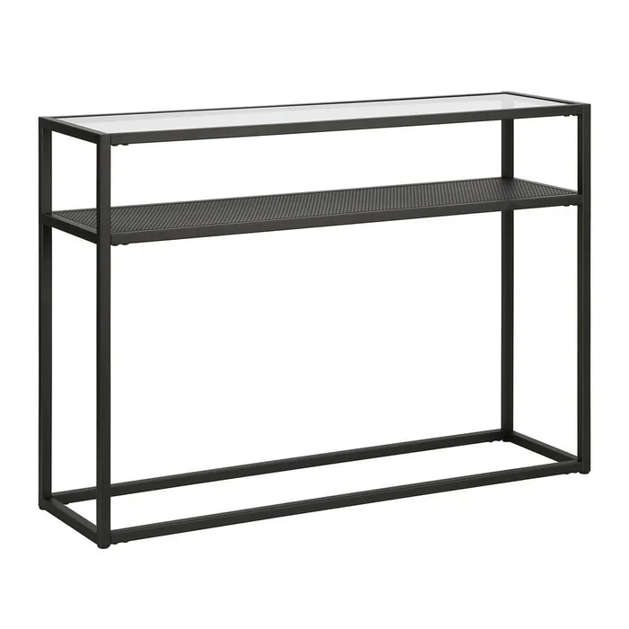 Hudson & Canal – Nellie 42in Wide Rectangular Console Table with Metal Mesh Shelf in Blackened Bronze – AT0415