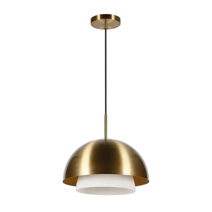 Hudson & Canal – Octavia 15.75in Wide Pendant with Metal/Glass Shade in Brass/Brass and White – PD0326