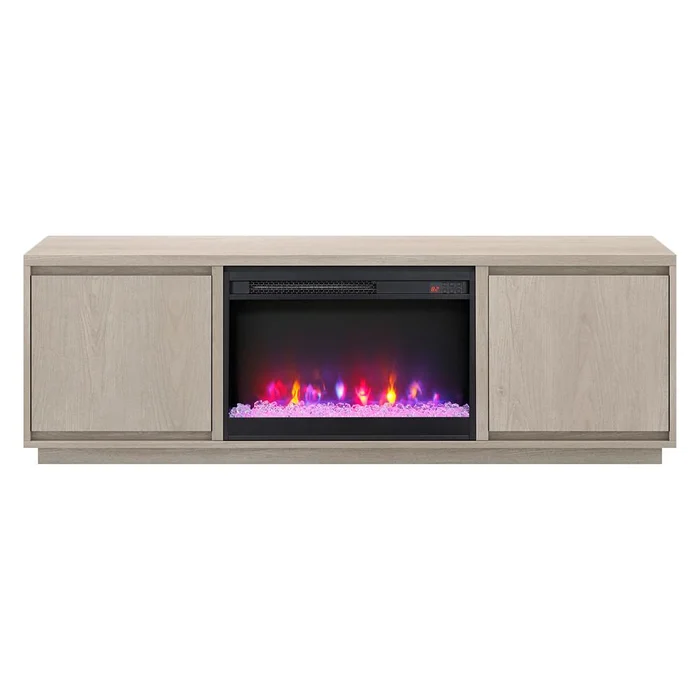 Hudson & Canal – Presque Rectangular TV Stand with 26in Crystal Fireplace for TVs up to 75in in Alder White – TV2316