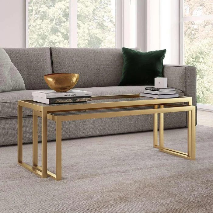 Hudson & Canal – Rocco Rectangular Nested Coffee Table in Brass – CT0238