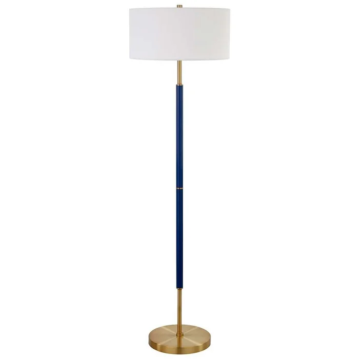 Hudson & Canal – Simone 2-Light Floor Lamp with Fabric Shade in Blue/Brass/White – FL0530