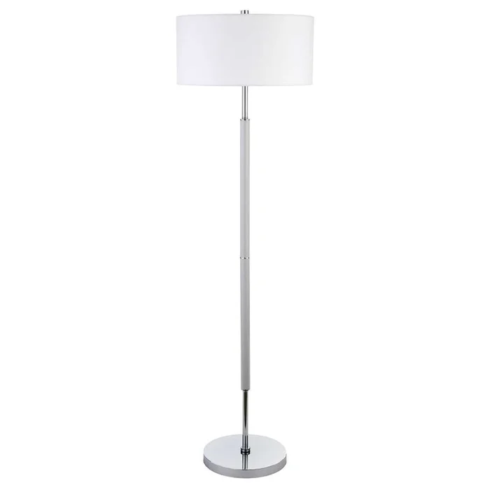 Hudson & Canal – Simone 2-Light Floor Lamp with Fabric Shade in Cool Gray/Polished Nickel/White – FL0527