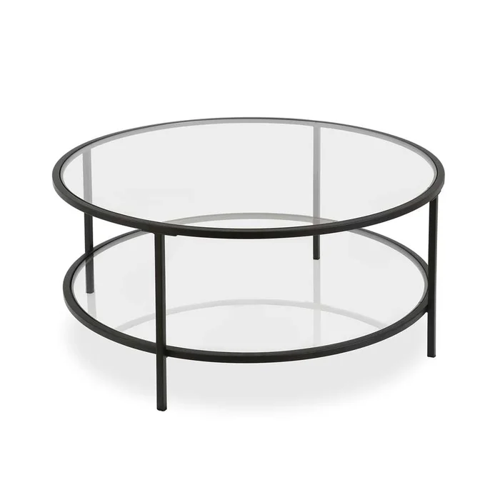 Hudson & Canal – Sivil 36in Wide Round Coffee Table with Glass Top in Nickel – CT0199