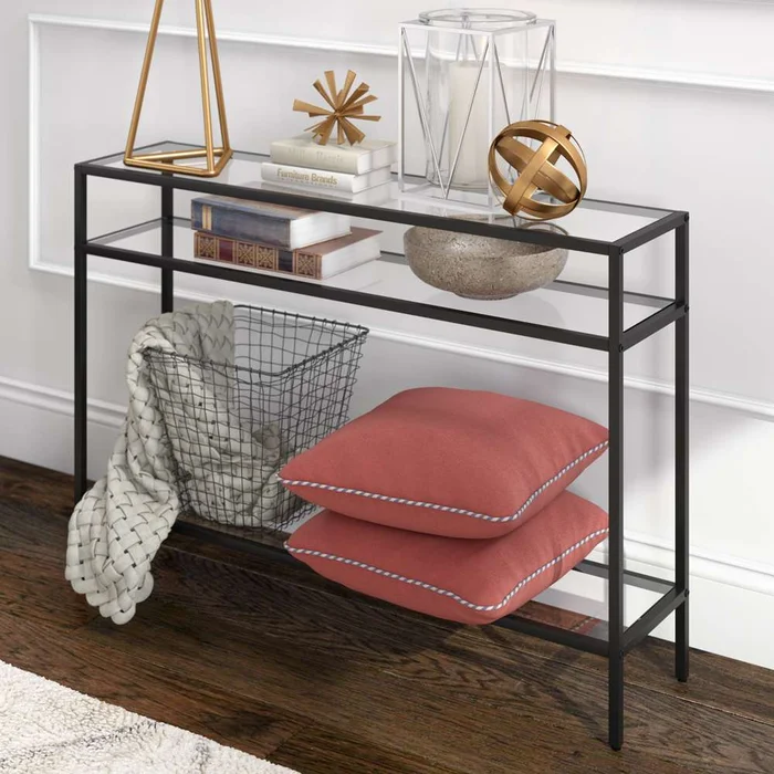 Hudson & Canal – Siviline 42in Wide Rectangular Console Table in Blackened Bronze – AT0574