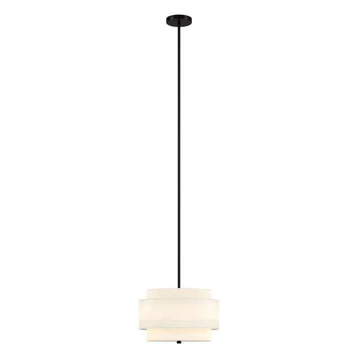 Hudson & Canal – Solomon 16in Wide 2-Light Pendant with Tiered Fabric Shade in Blackened Bronze/White – PD2155