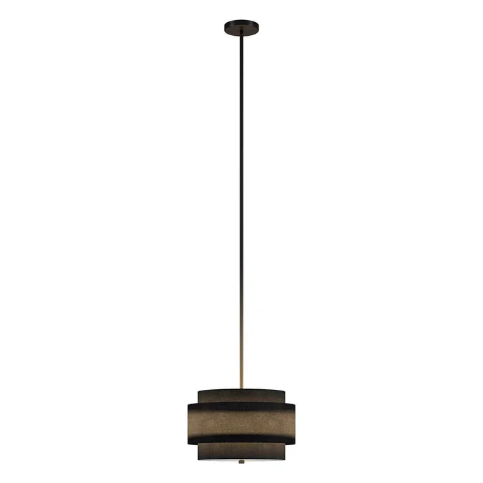 Hudson & Canal – Solomon 16in Wide 2-Light Pendant with Tiered Fabric Shade in Blackened Bronze/Black – PD2157