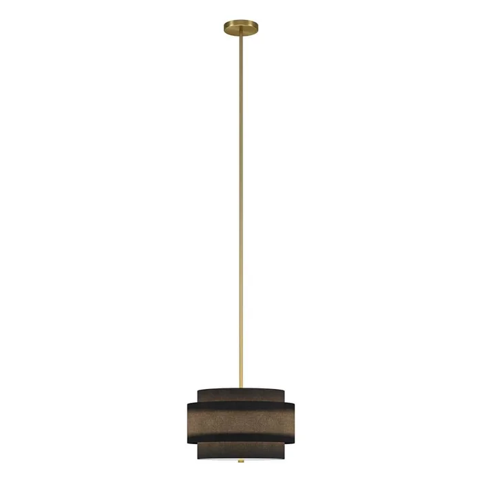 Hudson & Canal – Solomon 16in Wide 2-Light Pendant with Tiered Fabric Shade in Brass/Black – PD2156