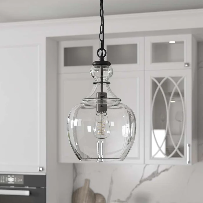 Hudson & Canal – Verona 11in Wide Pendant with Glass Shade in Blackened Bronze/Clear – PD0273