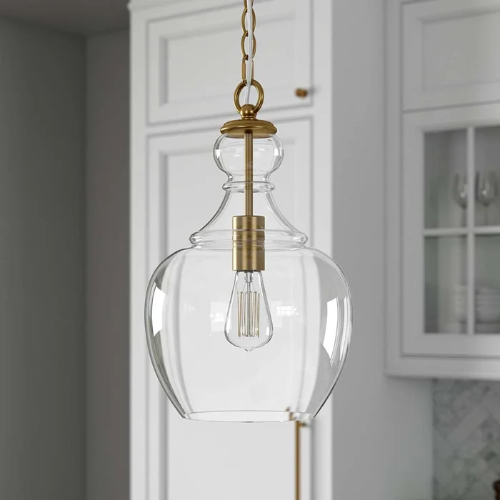 Hudson & Canal – Verona 11in Wide Pendant with Glass Shade in Brass/Clear – PD0271