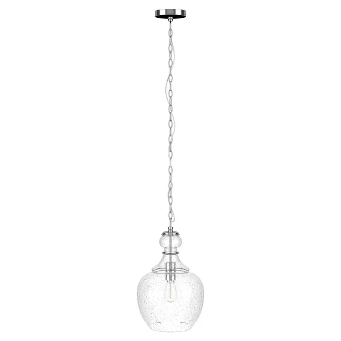 Hudson & Canal – Verona 11in Wide Pendant with Glass Shade in Brushed Nickel/Seeded – PD1070