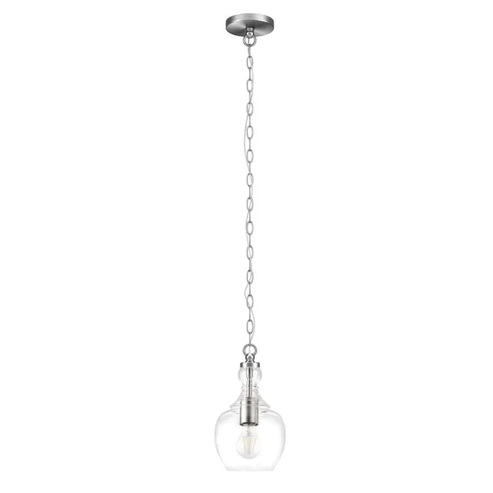 Hudson & Canal – Verona 7in Wide Pendant with Glass Shade in Brushed Nickel/Clear – PD1077
