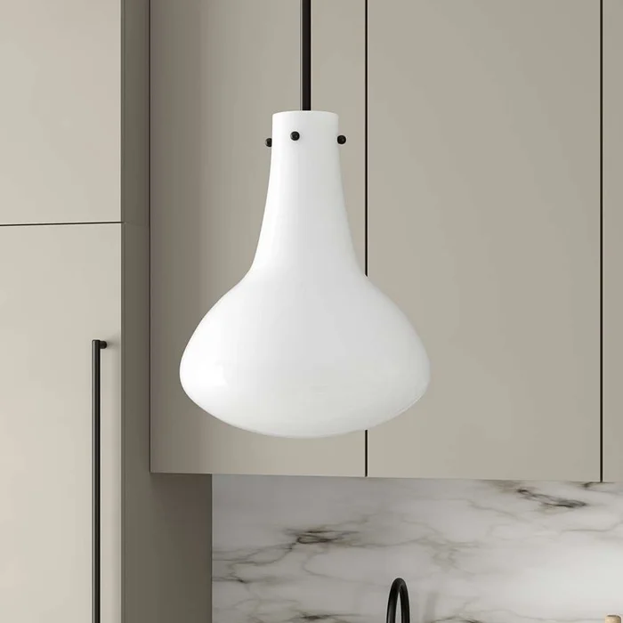 Hudson & Canal – Yuri 11.75in Wide Pendant with Glass Shade in Blackened Bronze/White Milk – PD1461