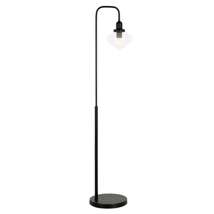 Hudson & Canal – Zariza Arc Floor Lamp with Glass Shade in Blackened Bronze/Clear – FL0960