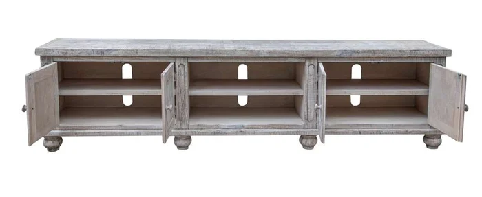 IFD – Aruba 93in TV Stand, 4 Doors & Shelves, White Sea Finish – IFD7331STN93YS