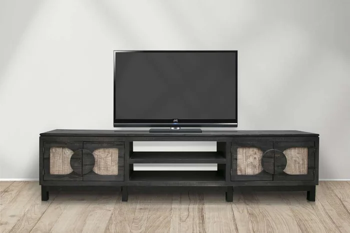 IFD – Cosala 4 Doors & Shelves, 93in TV Stand, w/ Black Finish – IFD8081STN93BK