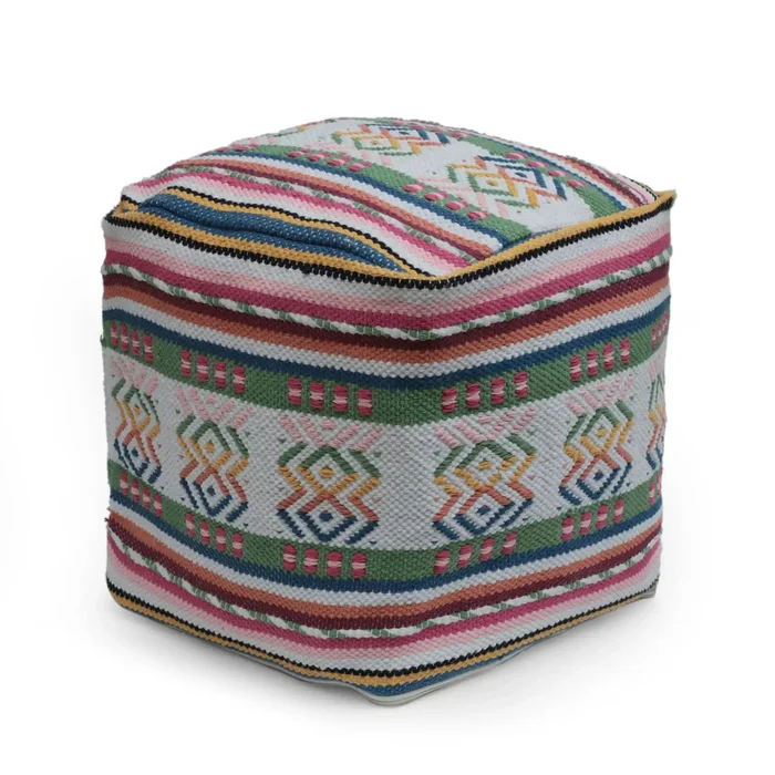 Inca – Handcrafted Peruvian Print Square Pouf Ottoman – Multicolor