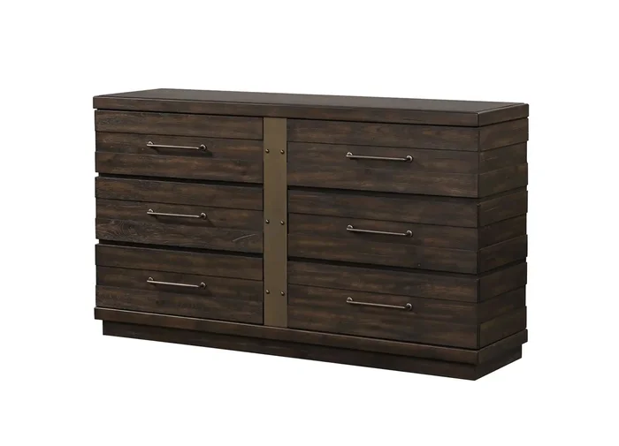 Industrial Farmhouse Designed 6 Drawer Dresser – Brown