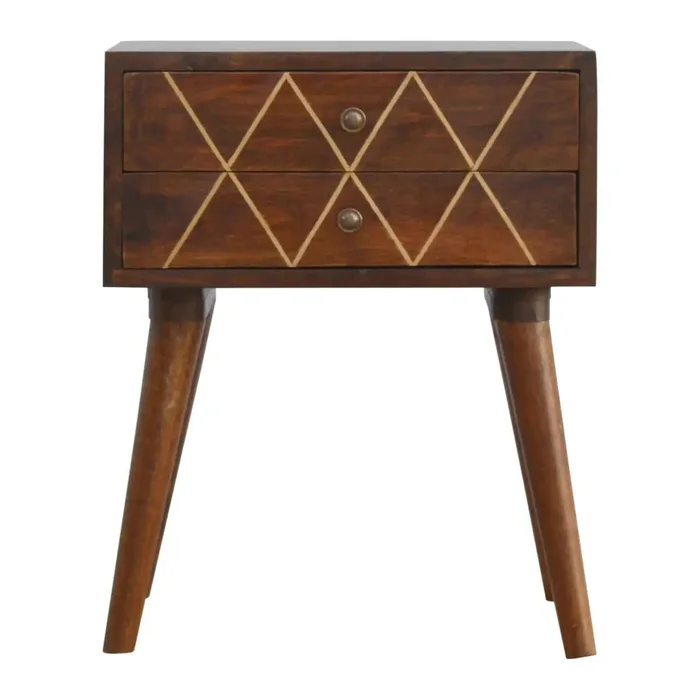 Inlay – Geo Brass Bedside Table – Chestnut