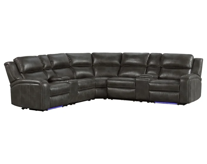 Intercon Furniture – Silhouette 7-Piece Sectional with Power Reclining, Floor Lights, and USB Ports in Bolero Slate Finish