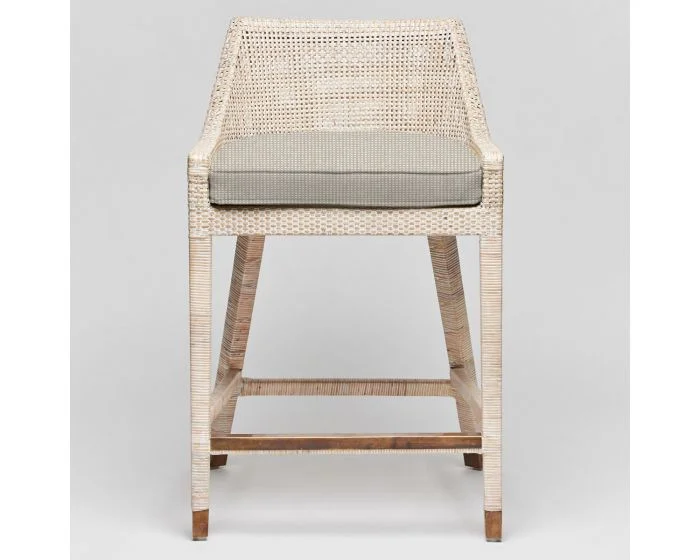 Interlude Home Boca Counter Stool in White Wash/ Natural Cream