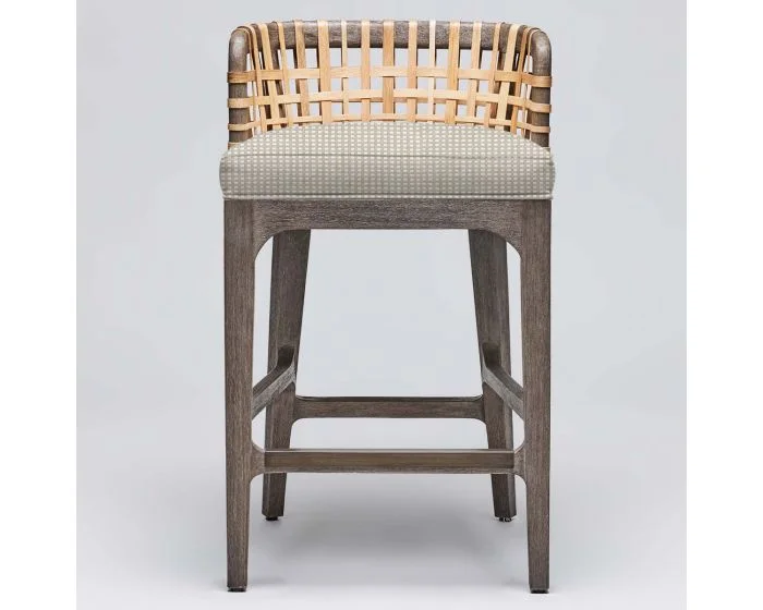 Interlude Home Palms Counter Stool in Grey Ceruse/ Natural Cream
