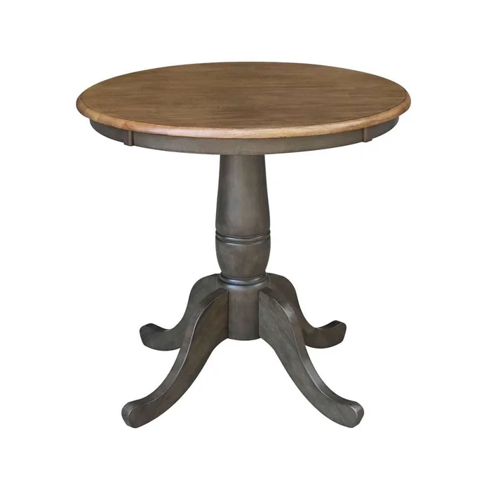 International Concepts – 30in Round Top Ped Table – 29.1inH in Hickory/Washed Coal Finish – K45-30RT