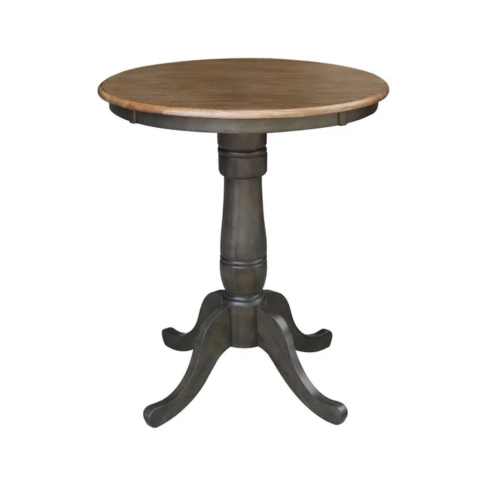 International Concepts – 30in Round Top Ped Table – 35.1inH in Hickory/Washed Coal Finish – K45-30RT-6B