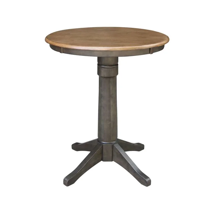 International Concepts – 30in Round Top Ped Table – 35.9inH in Hickory/Washed Coal Finish – K45-30RT-27B-6B