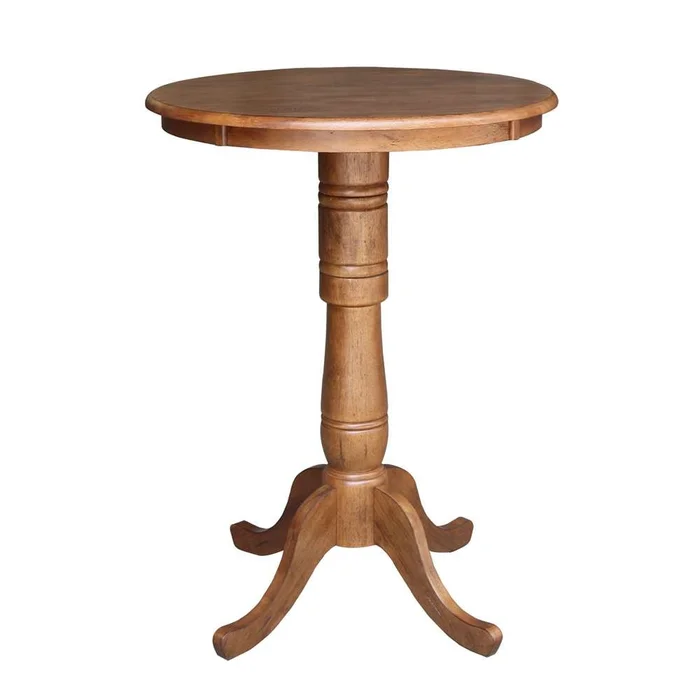 International Concepts – 30in Round Top Ped Table – 41.1inH in Distressed Oak Finish – K42-30RT-6B-2
