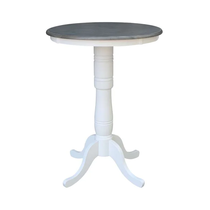 International Concepts – 30in Round Top Ped Table – 41.1inH in White/Heather Gray Finish – K05-30RT-6B-2