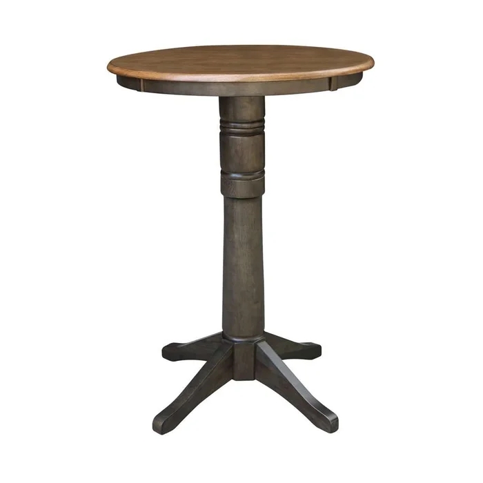 International Concepts – 30in Round Top Ped Table – 41.9inH in Hickory/Washed Coal Finish – K45-30RT-27B-6B-2