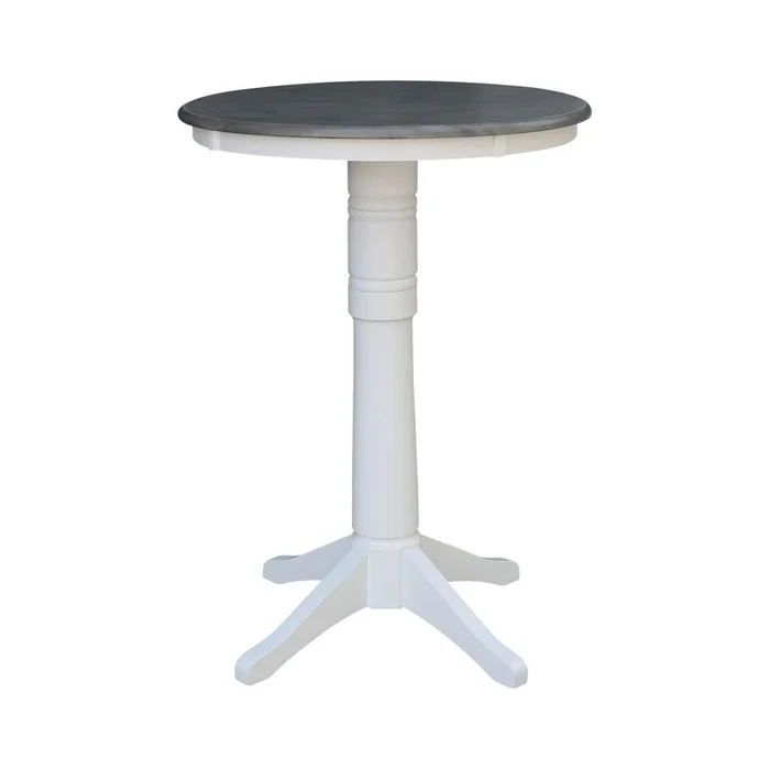 International Concepts – 30in Round Top Ped Table – 41.9inH in White/Heather Gray Finish – K05-30RT-27B-6B-2