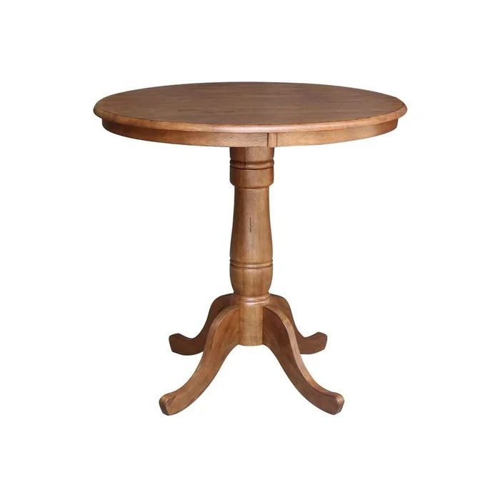International Concepts – 36in Round Top Ped Table – 35.1inH in Distressed Oak Finish – K42-36RT-6B