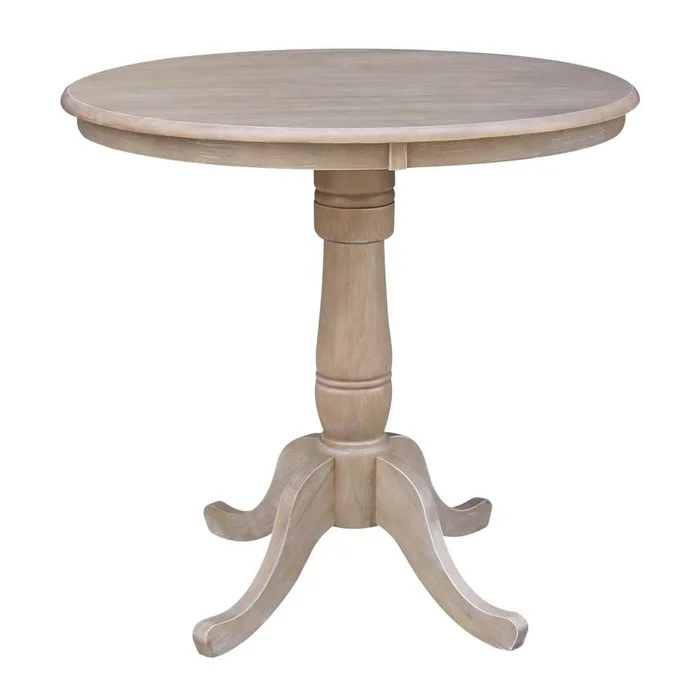 International Concepts – 36in Round Top Ped Table – 35.1inH in Washed Gray Taupe Finish – K09-36RT-6B