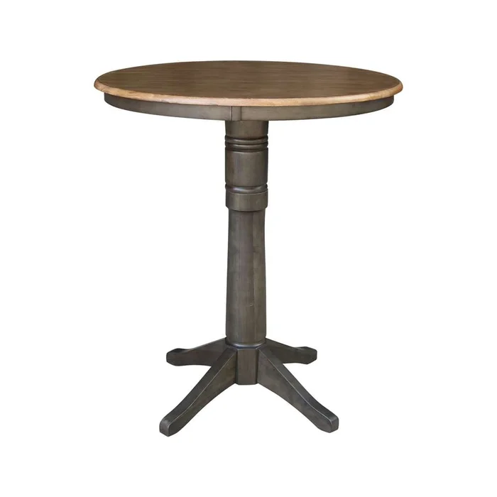 International Concepts – 36in Round Top Ped Table – 40.9inH in Hickory/Washed Coal Finish – K45-36RT-27B-6B-2