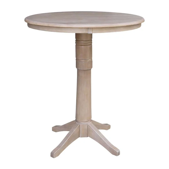 International Concepts – 36in Round Top Ped Table – 40.9inH in Washed Gray Taupe Finish – K09-36RT-27B-6B-2