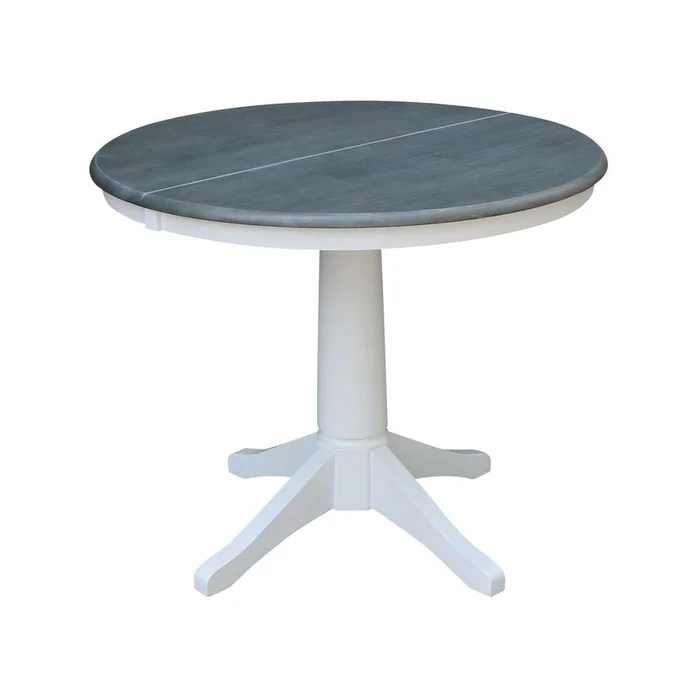 International Concepts – 36in Round Top Ped Table with 12in Leaf – 30.1inH – Dining Height in White/Heather Gray Finish – K05-36RXT-27B