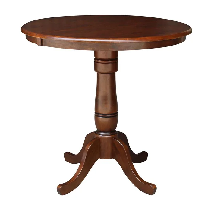 International Concepts – 36in Round Top Ped Table with 12in Leaf – 35.3inH – Counter Height in Espresso Finish – K581-36RXT-6B