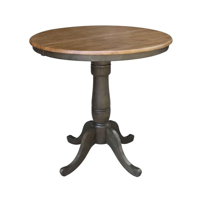 International Concepts – 36in Round Top Ped Table with 12in Leaf – 35.3inH – Counter Height in Hickory/Washed Coal Finish – K45-36RXT-6B