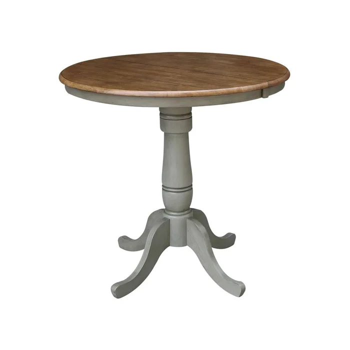 International Concepts – 36in Round Top Ped Table with 12in Leaf – 35.3inH – Counter Height in Hickory/Stone Finish – K41-36RXT-6B
