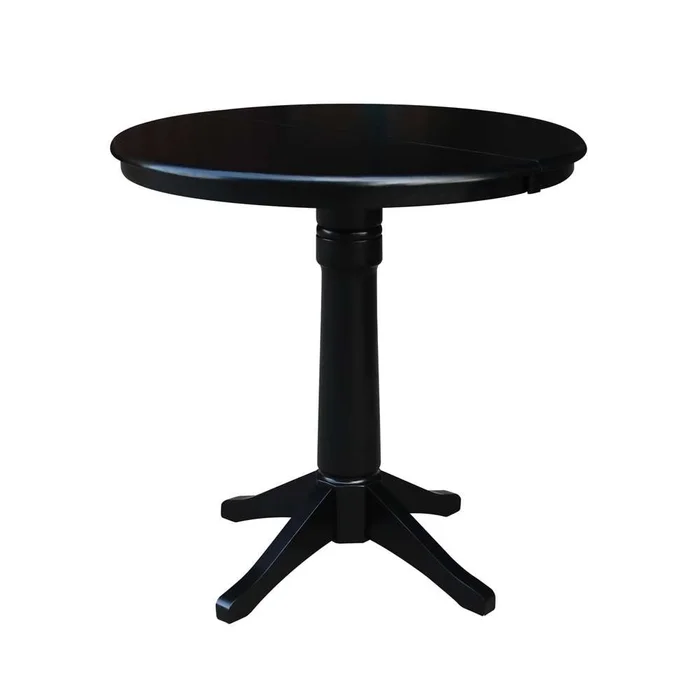 International Concepts – 36in Round Top Ped Table with 12in Leaf – 36.1inH – Counter Height in Black Finish – K46-36RXT-27B-6B