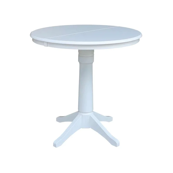 International Concepts – 36in Round Top Ped Table with 12in Leaf – 36.1inH – Counter Height in White Finish – K08-36RXT-27B-6B