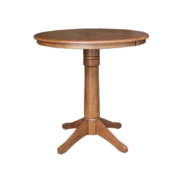 International Concepts – 36in Round Top Ped Table with 12in Leaf – 36.1inH – Counter Height in Distressed Oak Finish – K42-36RXT-27B-6B