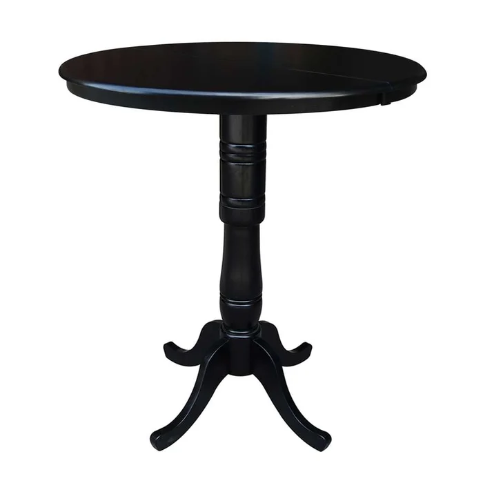 International Concepts – 36in Round Top Ped Table with 12in Leaf – 41.3inH – Bar Height in Black Finish – K46-36RXT-6B-2