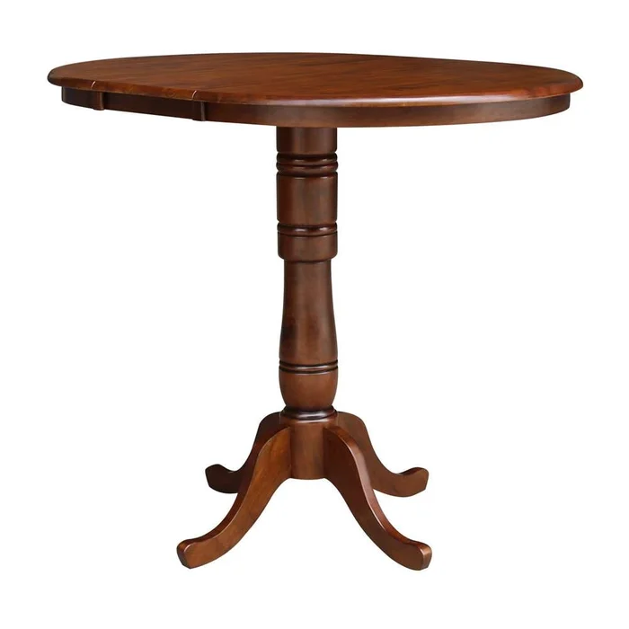International Concepts – 36in Round Top Ped Table with 12in Leaf – 41.3inH – Bar Height in Espresso Finish – K581-36RXT-6B-2