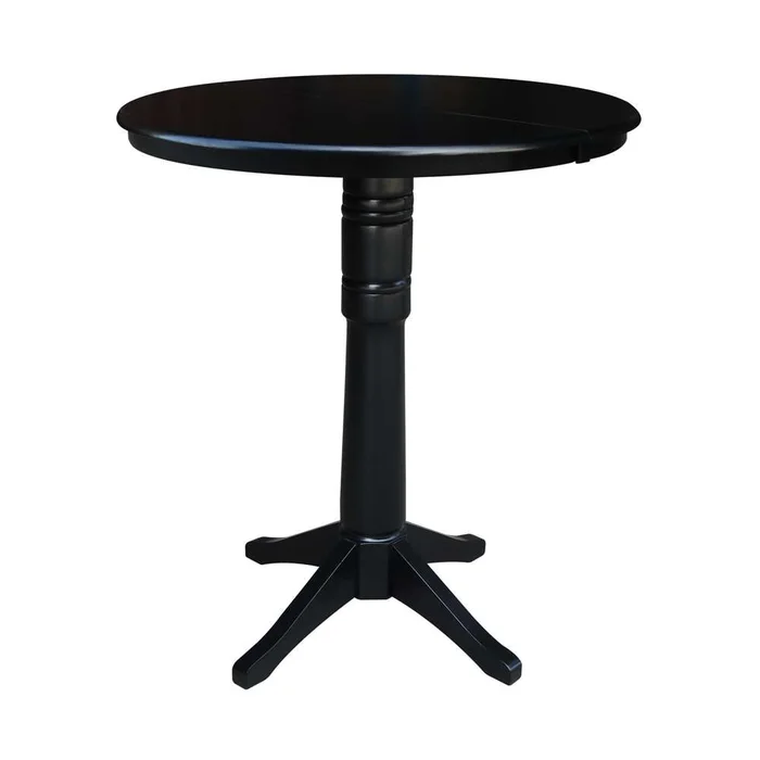 International Concepts – 36in Round Top Ped Table with 12in Leaf – 42.1inH – Bar Height in Black Finish – K46-36RXT-27B-6B-2